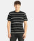 Super Combed Cotton Rich Striped Round Neck Half Sleeve T-Shirt - Black & Ecru