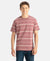 Super Combed Cotton Rich Striped Round Neck Half Sleeve T-Shirt - Wild Ginger & Ecru