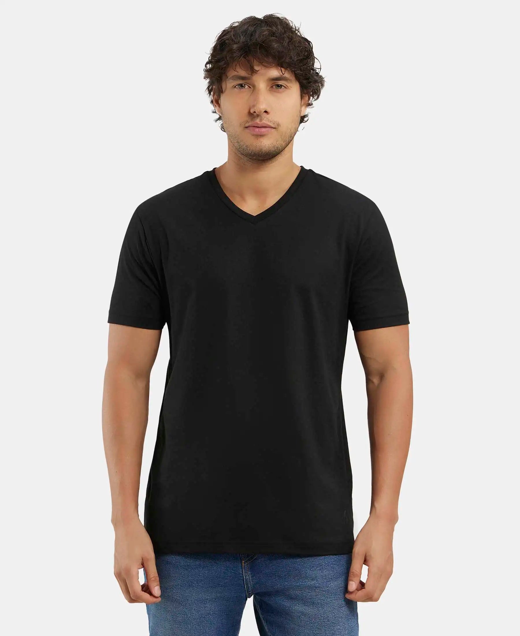 Buy Super Combed Cotton Rich Solid V Neck Half Sleeve T-Shirt Black 2726 Jockey India
