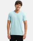Super Combed Cotton Rich Solid V Neck Half Sleeve T-Shirt - Sea Angel