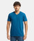 Super Combed Cotton Rich Solid V Neck Half Sleeve T-Shirt - Seaport Teal-1