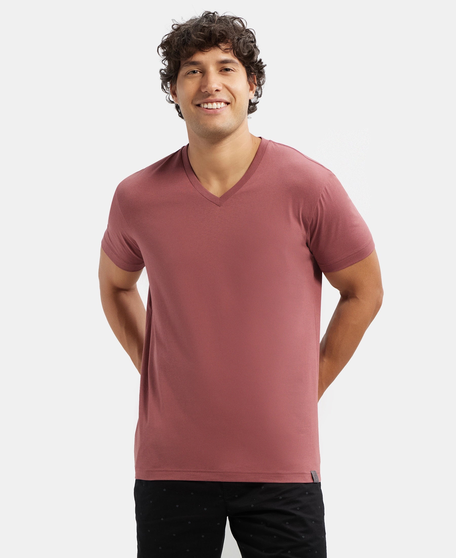 Buy Super Combed Cotton Rich Solid V Neck Half Sleeve T-Shirt - Wild Ginger 2726 | Jockey India