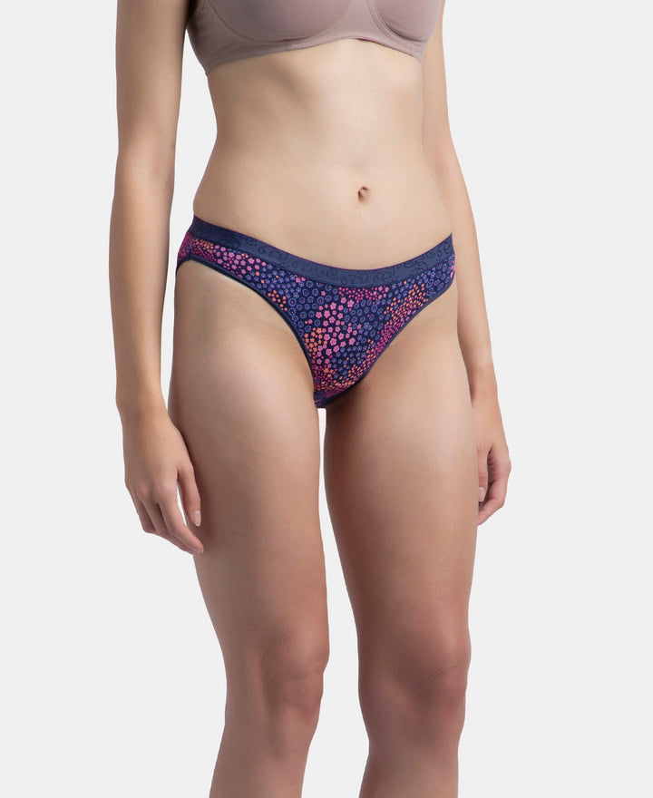 Medium Coverage Super Combed Cotton Elastane Stretch Mid Waist Bikini With Exposed Waistband and StayFresh Treatment - Black, Classic Navy & Valerian (Pack of 3)