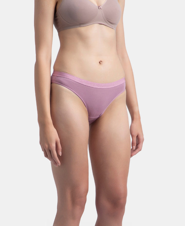 Medium Coverage Super Combed Cotton Elastane Stretch Mid Waist Bikini With Exposed Waistband and StayFresh Treatment - Black, Classic Navy & Valerian (Pack of 3)