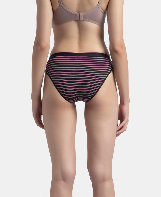 Medium Coverage Super Combed Cotton Elastane Stretch Mid Waist Bikini With Exposed Waistband and StayFresh Treatment - Black, Classic Navy & Valerian (Pack of 3)