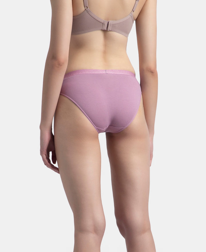 Medium Coverage Super Combed Cotton Elastane Stretch Mid Waist Bikini With Exposed Waistband and StayFresh Treatment - Black, Classic Navy & Valerian (Pack of 3)