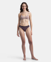 Medium Coverage Super Combed Cotton Elastane Stretch Mid Waist Bikini With Exposed Waistband and StayFresh Treatment - Black, Classic Navy & Valerian (Pack of 3)