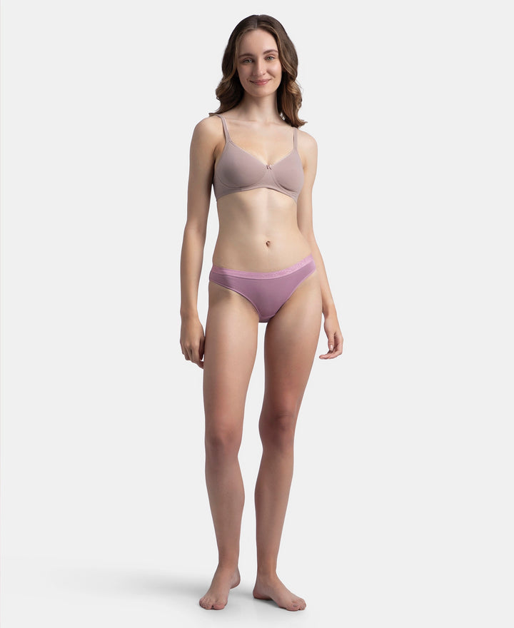 Medium Coverage Super Combed Cotton Elastane Stretch Mid Waist Bikini With Exposed Waistband and StayFresh Treatment - Black, Classic Navy & Valerian (Pack of 3)