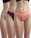 Medium Coverage Super Combed Cotton Elastane Stretch Mid Waist Bikini With Exposed Waistband and StayFresh Treatment - Candlelight Peach, Potent Purple & Mocha (Pack of 3)