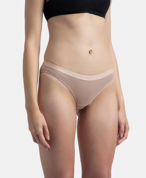 Medium Coverage Super Combed Cotton Elastane Stretch Mid Waist Bikini With Exposed Waistband and StayFresh Treatment - Candlelight Peach, Potent Purple & Mocha (Pack of 3)
