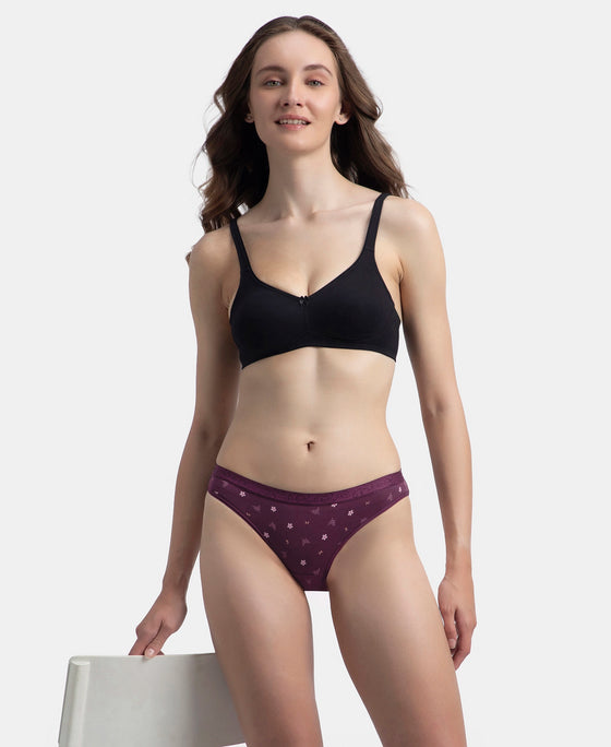 Medium Coverage Super Combed Cotton Elastane Stretch Mid Waist Bikini With Exposed Waistband and StayFresh Treatment - Candlelight Peach, Potent Purple & Mocha (Pack of 3)