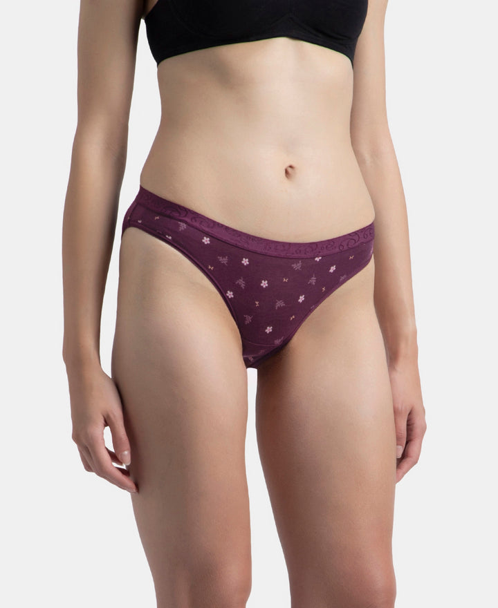 Medium Coverage Super Combed Cotton Elastane Stretch Mid Waist Bikini With Exposed Waistband and StayFresh Treatment - Candlelight Peach, Potent Purple & Mocha (Pack of 3)
