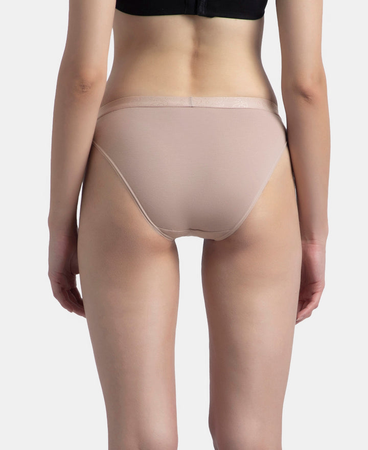 Medium Coverage Super Combed Cotton Elastane Stretch Mid Waist Bikini With Exposed Waistband and StayFresh Treatment - Candlelight Peach, Potent Purple & Mocha (Pack of 3)
