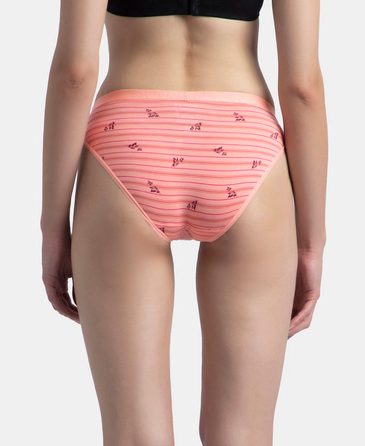Medium Coverage Super Combed Cotton Elastane Stretch Mid Waist Bikini With Exposed Waistband and StayFresh Treatment - Candlelight Peach, Potent Purple & Mocha (Pack of 3)