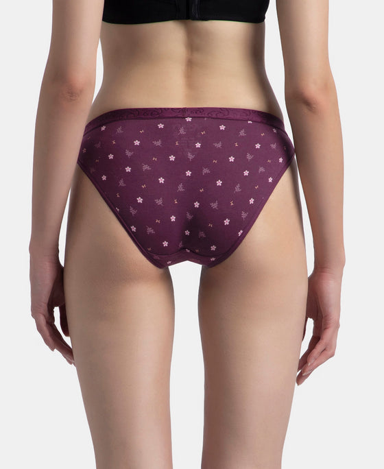 Medium Coverage Super Combed Cotton Elastane Stretch Mid Waist Bikini With Exposed Waistband and StayFresh Treatment - Candlelight Peach, Potent Purple & Mocha (Pack of 3)