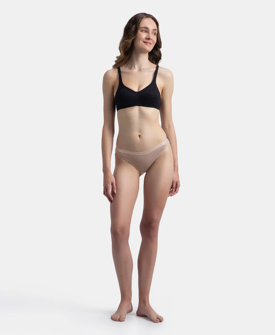 Medium Coverage Super Combed Cotton Elastane Stretch Mid Waist Bikini With Exposed Waistband and StayFresh Treatment - Candlelight Peach, Potent Purple & Mocha (Pack of 3)