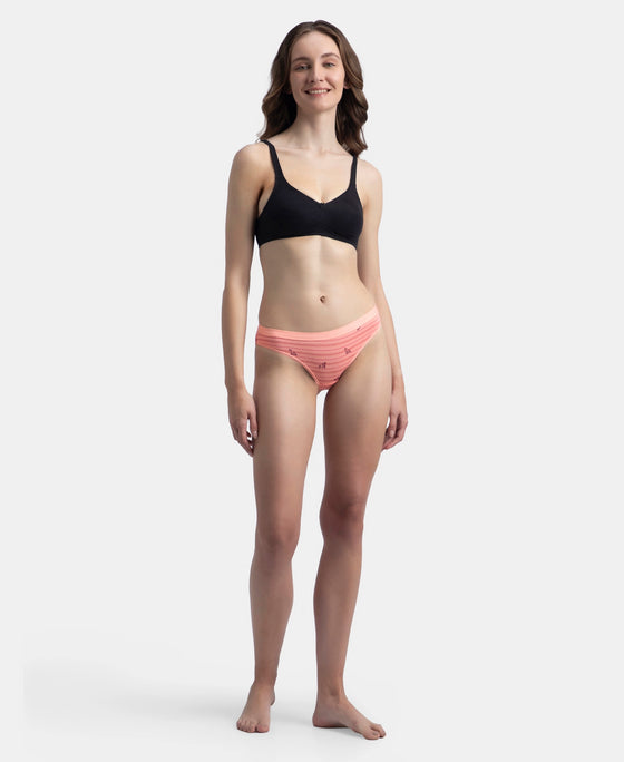 Medium Coverage Super Combed Cotton Elastane Stretch Mid Waist Bikini With Exposed Waistband and StayFresh Treatment - Candlelight Peach, Potent Purple & Mocha (Pack of 3)