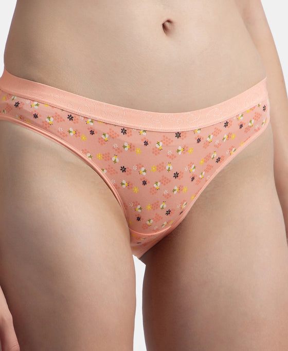 Medium Coverage Super Combed Cotton Elastane Stretch Mid Waist Bikini With Exposed Waistband and StayFresh Treatment - Valerian, Candlelight Peach & Classic Navy (Pack of 3)