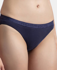 Medium Coverage Super Combed Cotton Elastane Stretch Mid Waist Bikini With Exposed Waistband and StayFresh Treatment - Valerian, Candlelight Peach & Classic Navy (Pack of 3)