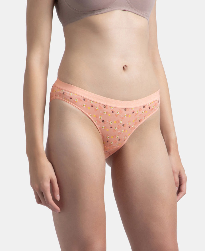 Medium Coverage Super Combed Cotton Elastane Stretch Mid Waist Bikini With Exposed Waistband and StayFresh Treatment - Valerian, Candlelight Peach & Classic Navy (Pack of 3)