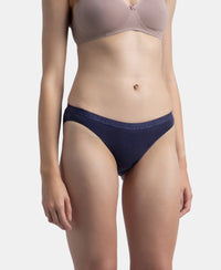 Medium Coverage Super Combed Cotton Elastane Stretch Mid Waist Bikini With Exposed Waistband and StayFresh Treatment - Valerian, Candlelight Peach & Classic Navy (Pack of 3)