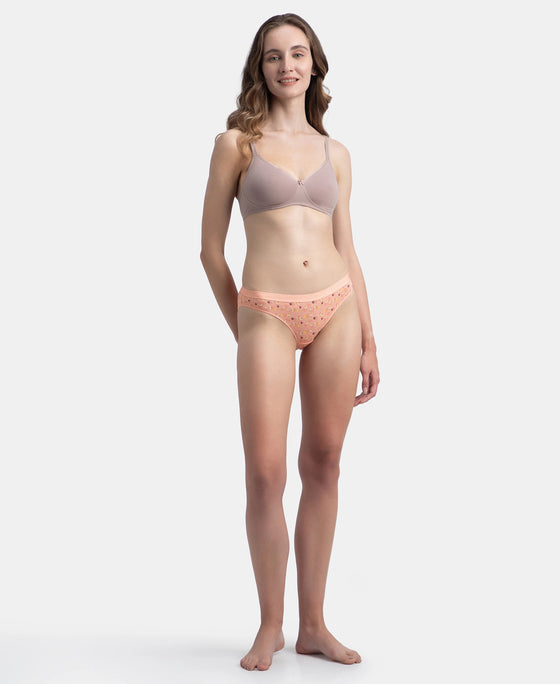 Medium Coverage Super Combed Cotton Elastane Stretch Mid Waist Bikini With Exposed Waistband and StayFresh Treatment - Valerian, Candlelight Peach & Classic Navy (Pack of 3)