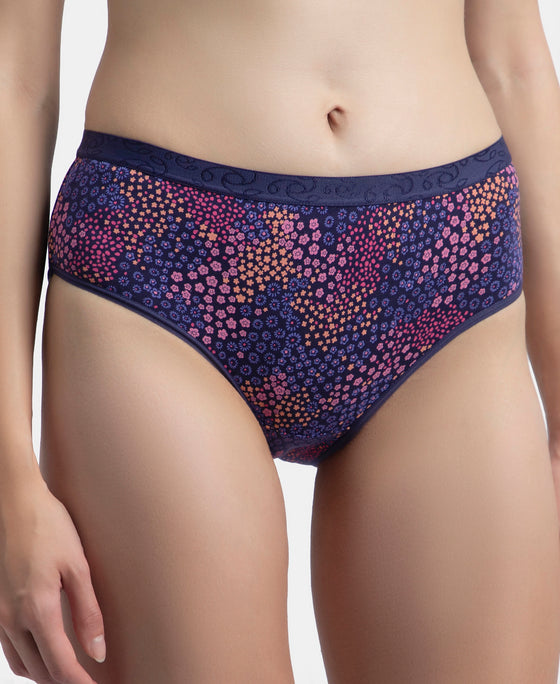 High Coverage Super Combed Cotton Elastane Stretch Mid Waist Hipster With Exposed Waistband - Black, Classic Navy & Valerian (Pack of 3)