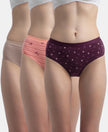 High Coverage Super Combed Cotton Elastane Stretch Mid Waist Hipster With Exposed Waistband - Candlelight Peach, Potent Purple & Mocha (Pack of 3)
