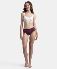 High Coverage Super Combed Cotton Elastane Stretch Mid Waist Hipster With Exposed Waistband - Candlelight Peach, Potent Purple & Mocha (Pack of 3)
