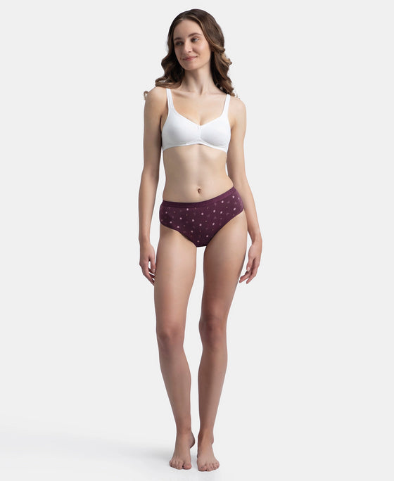 High Coverage Super Combed Cotton Elastane Stretch Mid Waist Hipster With Exposed Waistband - Candlelight Peach, Potent Purple & Mocha (Pack of 3)