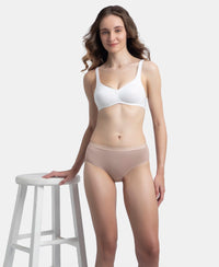 High Coverage Super Combed Cotton Elastane Stretch Mid Waist Hipster With Exposed Waistband - Candlelight Peach, Potent Purple & Mocha (Pack of 3)