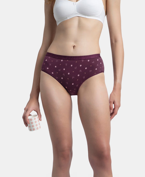 High Coverage Super Combed Cotton Elastane Stretch Mid Waist Hipster With Exposed Waistband - Candlelight Peach, Potent Purple & Mocha (Pack of 3)