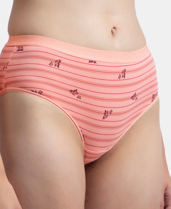 High Coverage Super Combed Cotton Elastane Stretch Mid Waist Hipster With Exposed Waistband - Candlelight Peach, Potent Purple & Mocha (Pack of 3)