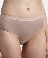 High Coverage Super Combed Cotton Elastane Stretch Mid Waist Hipster With Exposed Waistband - Candlelight Peach, Potent Purple & Mocha (Pack of 3)