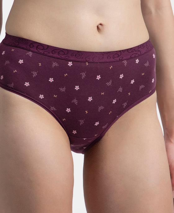 High Coverage Super Combed Cotton Elastane Stretch Mid Waist Hipster With Exposed Waistband - Candlelight Peach, Potent Purple & Mocha (Pack of 3)