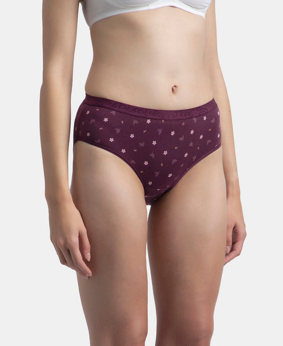 High Coverage Super Combed Cotton Elastane Stretch Mid Waist Hipster With Exposed Waistband - Candlelight Peach, Potent Purple & Mocha (Pack of 3)