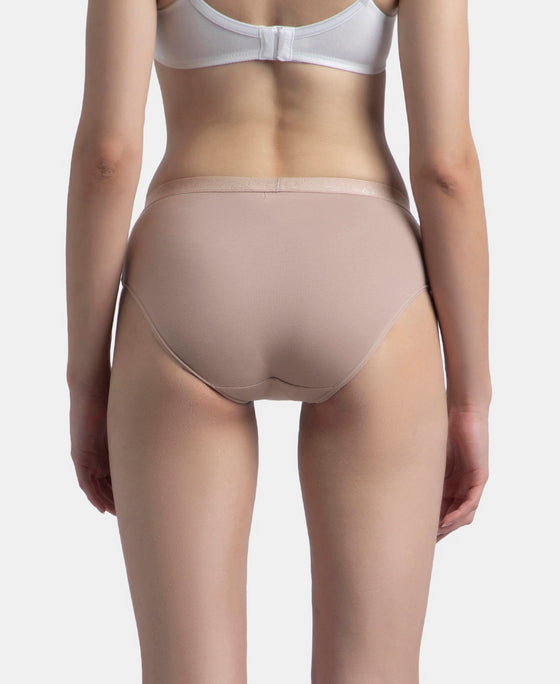 High Coverage Super Combed Cotton Elastane Stretch Mid Waist Hipster With Exposed Waistband - Candlelight Peach, Potent Purple & Mocha (Pack of 3)