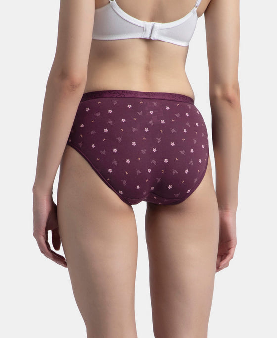 High Coverage Super Combed Cotton Elastane Stretch Mid Waist Hipster With Exposed Waistband - Candlelight Peach, Potent Purple & Mocha (Pack of 3)