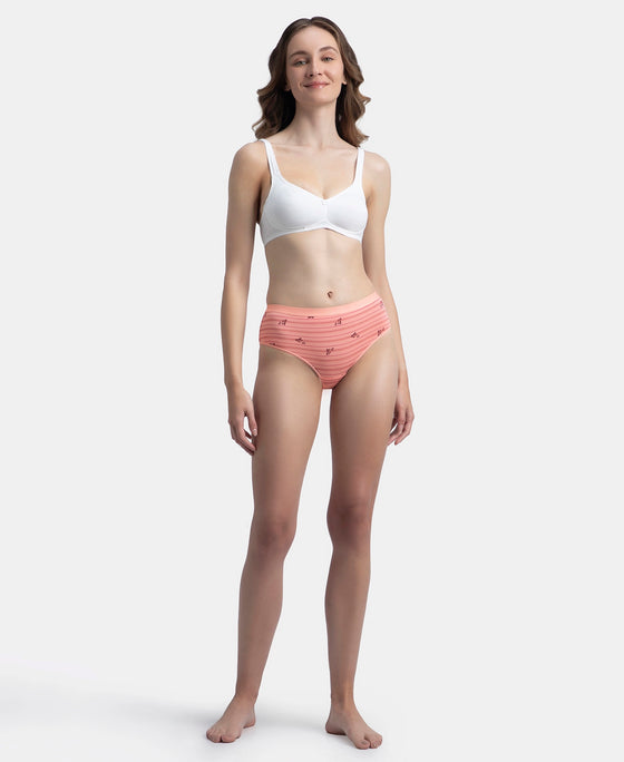 High Coverage Super Combed Cotton Elastane Stretch Mid Waist Hipster With Exposed Waistband - Candlelight Peach, Potent Purple & Mocha (Pack of 3)