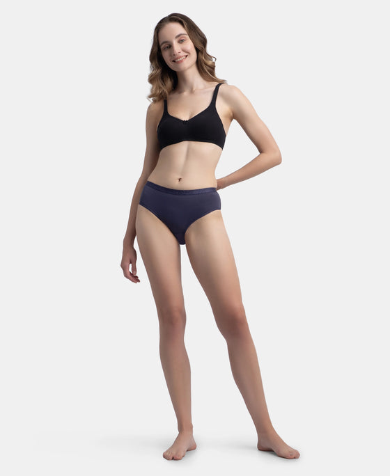 High Coverage Super Combed Cotton Elastane Stretch Mid Waist Hipster With Exposed Waistband - Valerian, Candlelight Peach & Classic Navy (Pack of 3)