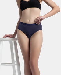 High Coverage Super Combed Cotton Elastane Stretch Mid Waist Hipster With Exposed Waistband - Valerian, Candlelight Peach & Classic Navy (Pack of 3)