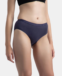 High Coverage Super Combed Cotton Elastane Stretch Mid Waist Hipster With Exposed Waistband - Valerian, Candlelight Peach & Classic Navy (Pack of 3)