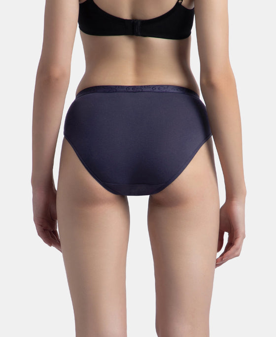 High Coverage Super Combed Cotton Elastane Stretch Mid Waist Hipster With Exposed Waistband - Valerian, Candlelight Peach & Classic Navy (Pack of 3)