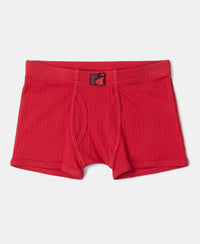 Super Combed Cotton Rib Fabric Solid Trunk with Front Open Fly and Ultrasoft Waistband - Chilli Pepper, Black & Ocean Depth (Pack of 3)