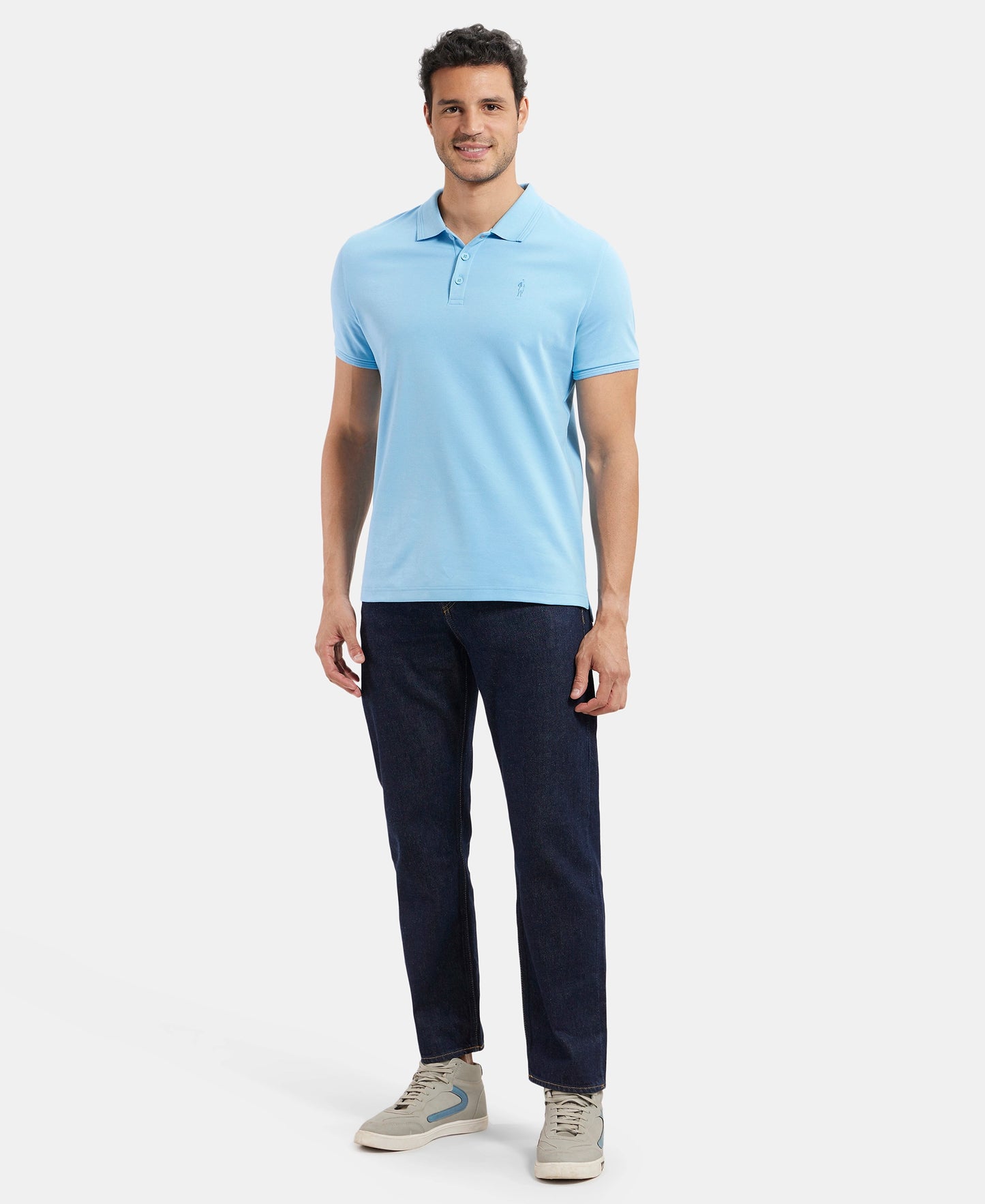 Super Combed Cotton Rich Solid Half Sleeve Polo T-Shirt - Alaskan Blue