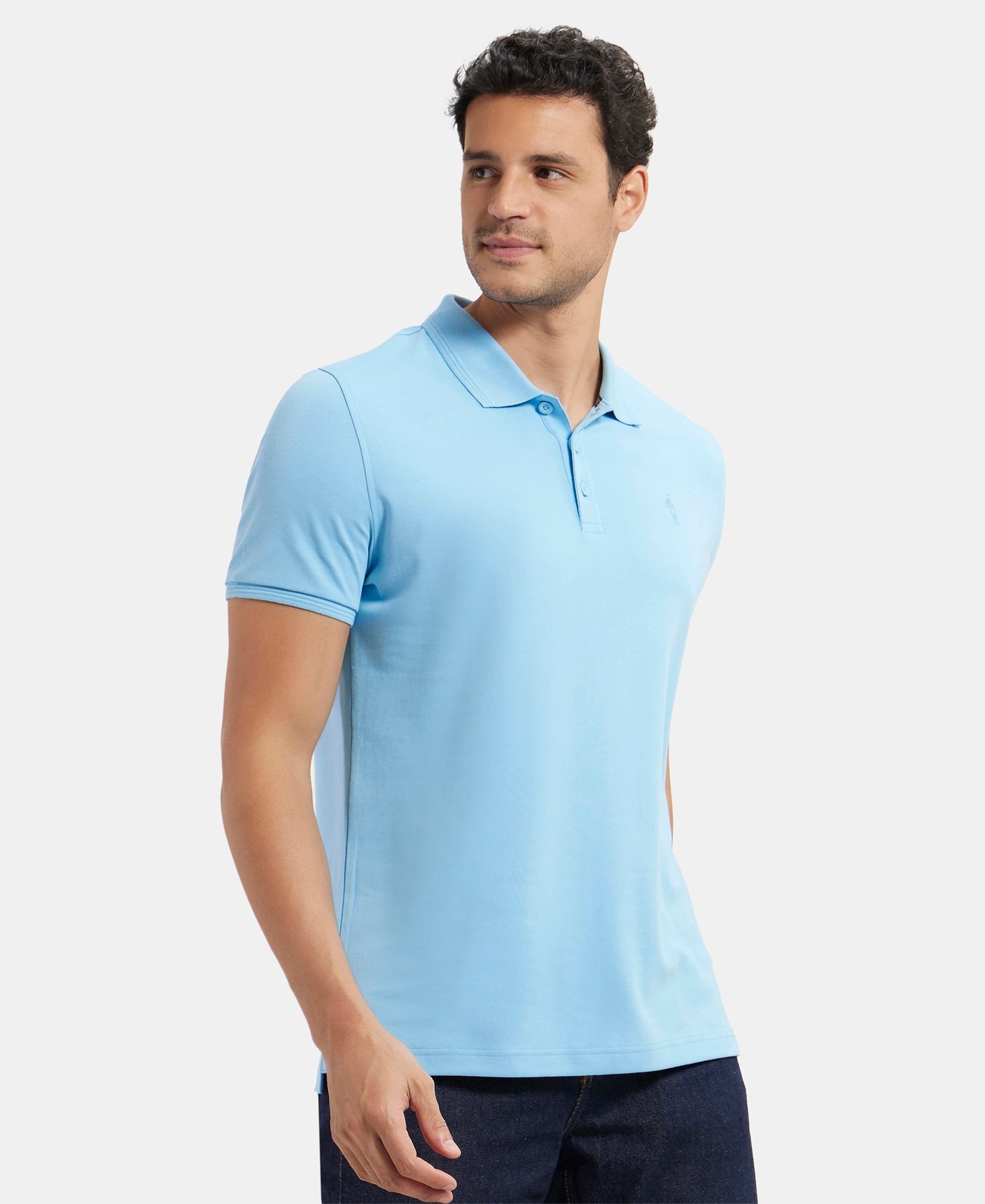 Super Combed Cotton Rich Solid Half Sleeve Polo T-Shirt - Alaskan Blue