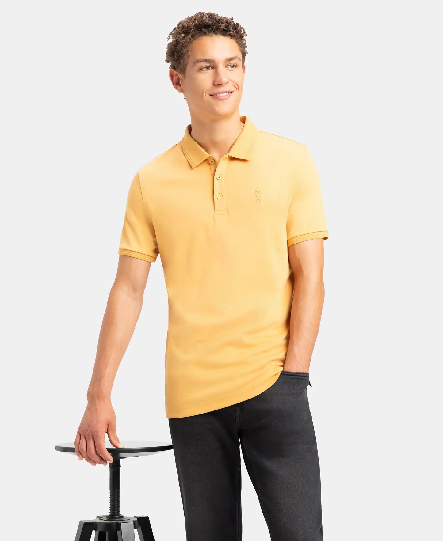 Super Combed Cotton Rich Solid Half Sleeve Polo T-Shirt - Oak Buff