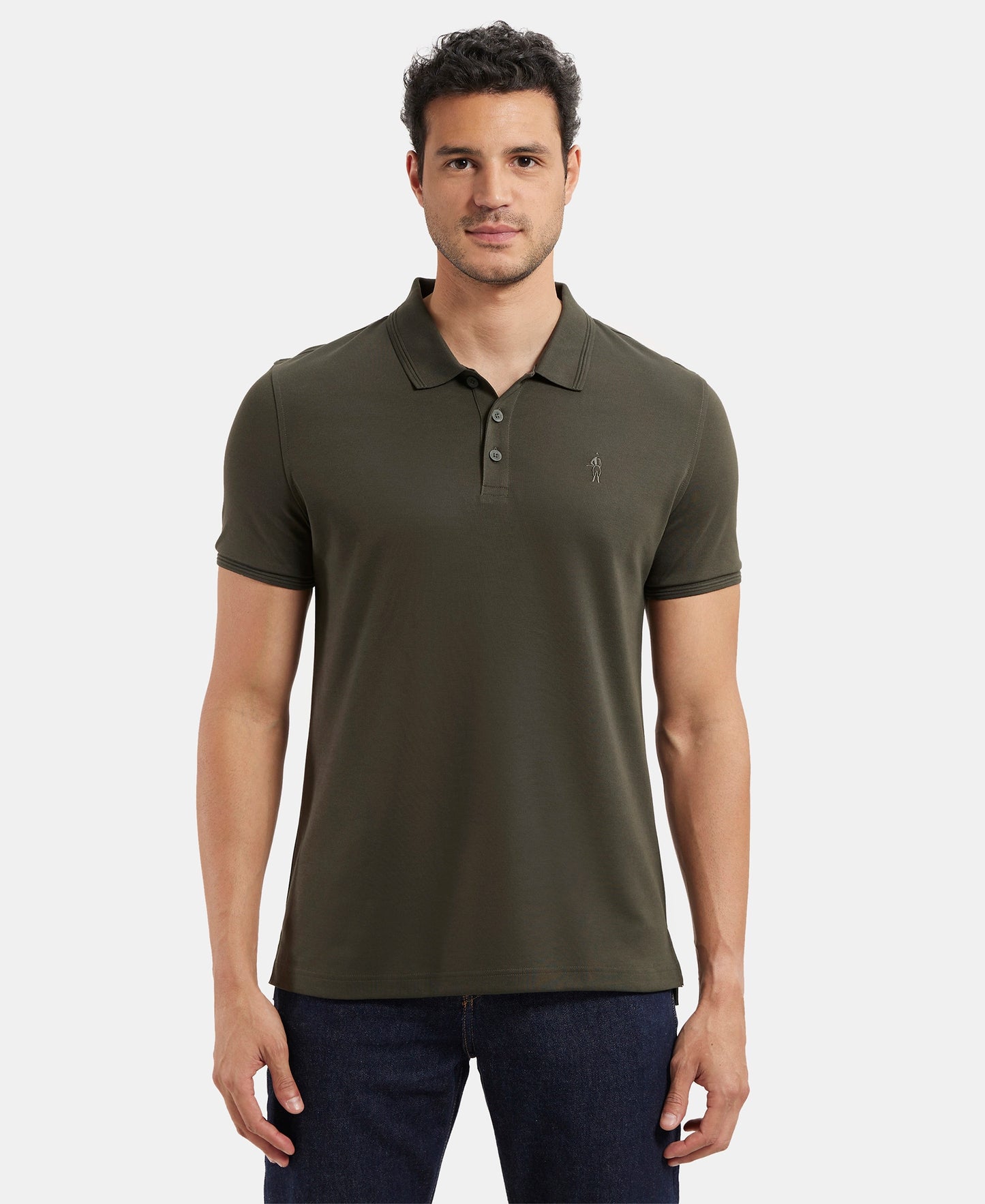 Super Combed Cotton Rich Solid Half Sleeve Polo T-Shirt - Olive