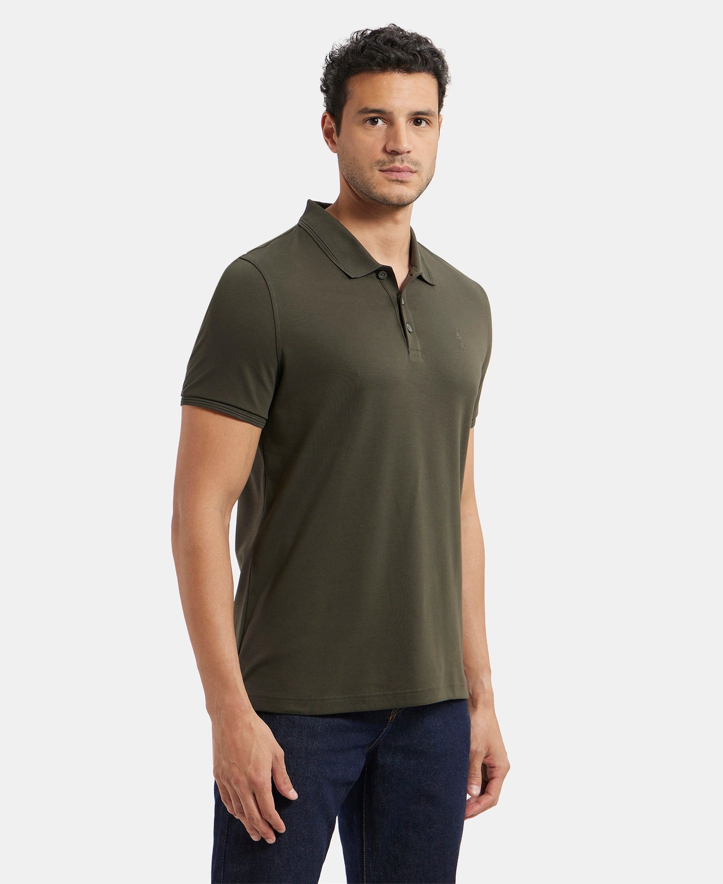 Super Combed Cotton Rich Solid Half Sleeve Polo T-Shirt - Olive