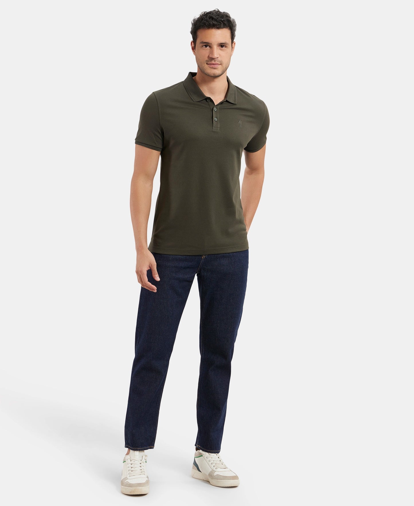 Super Combed Cotton Rich Solid Half Sleeve Polo T-Shirt - Olive